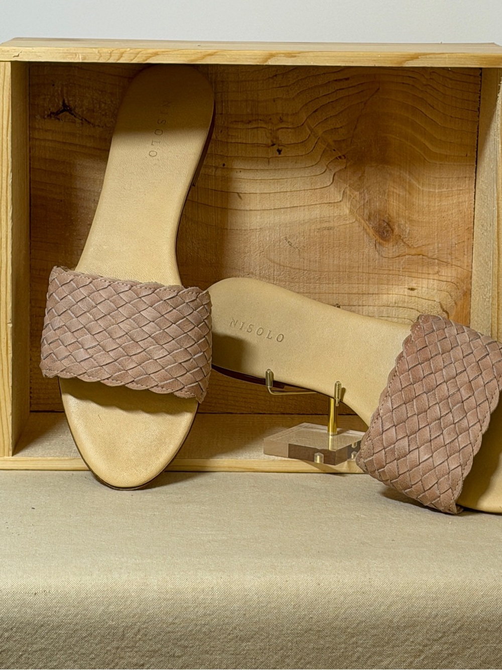 Nisolo Isla  LeatherWoven Slide Sandals - Desert Rose - Size 11